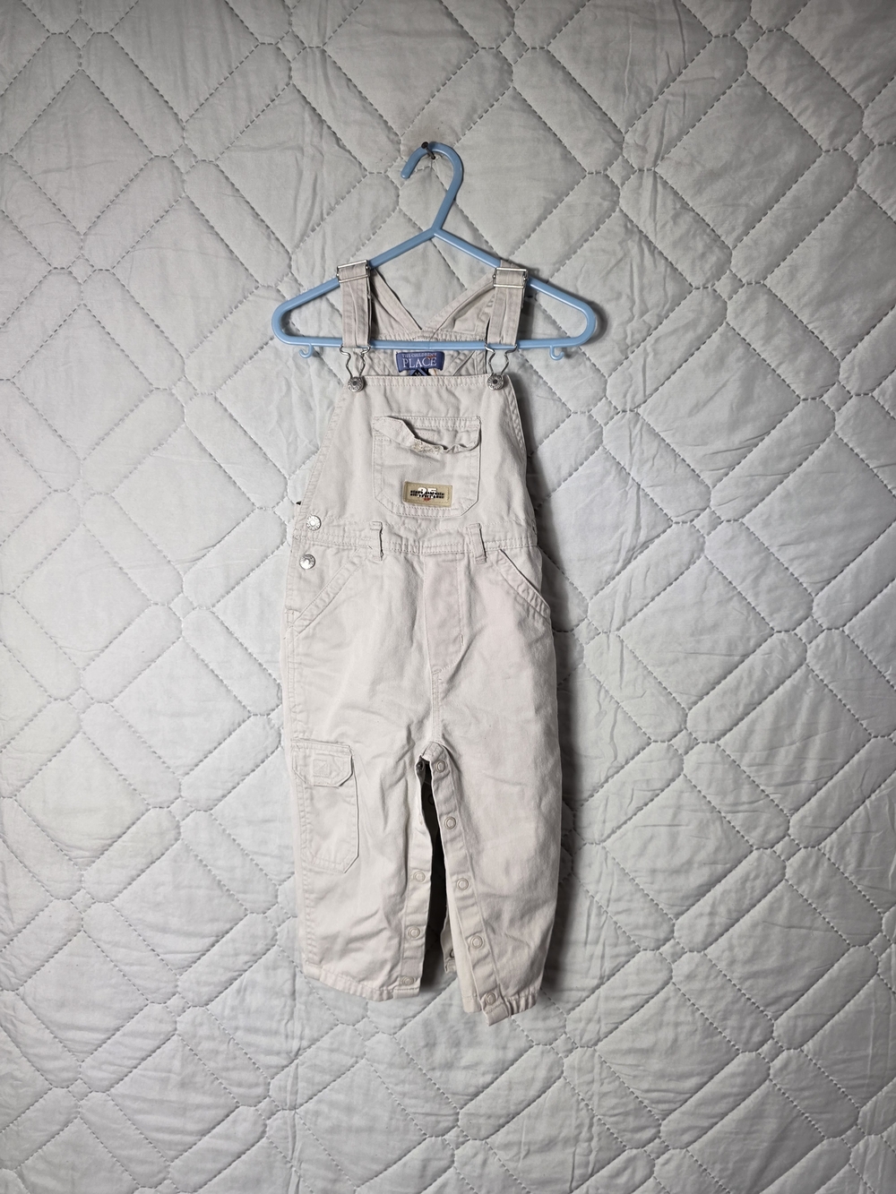 Place  Overalls Toddler Sz 18 Months Chino Cream Chambray Twill Vestbak